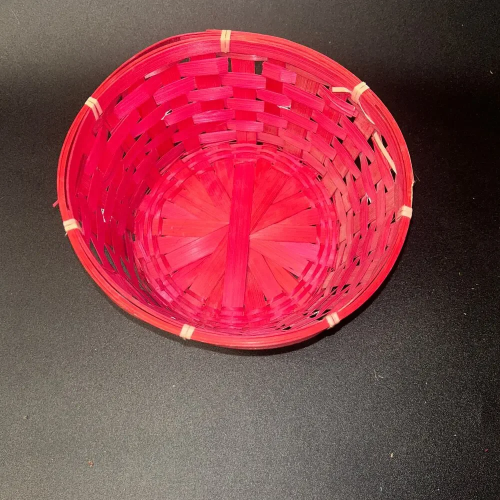 Vintage Valentine's Day Red White Heart Wicker Woven Basket